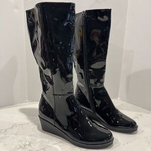 Aerosoles‎ Womens 9.5 Brenna Knee High Patent Faux Leather Wedge Boots Zip NWOB